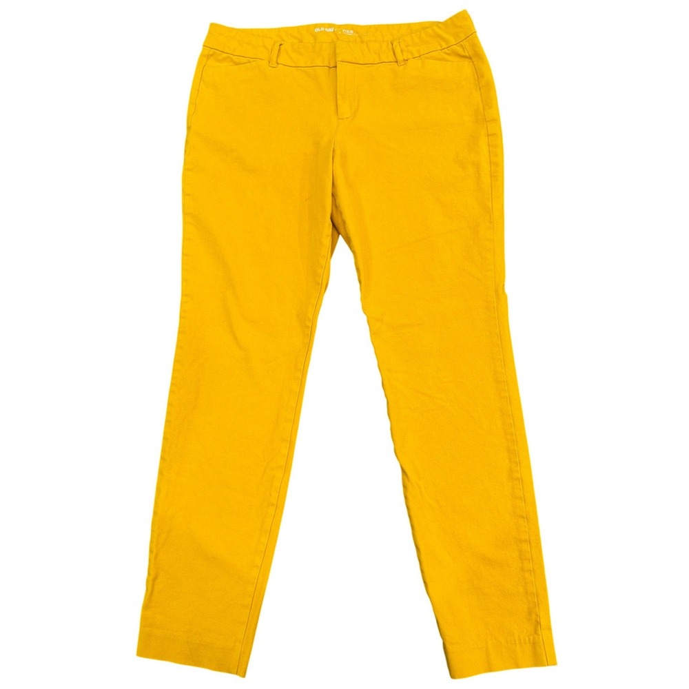 Old Navy Pixie Mid-Rise Pants Squash Yellow Long Chino Trousers Womens 14